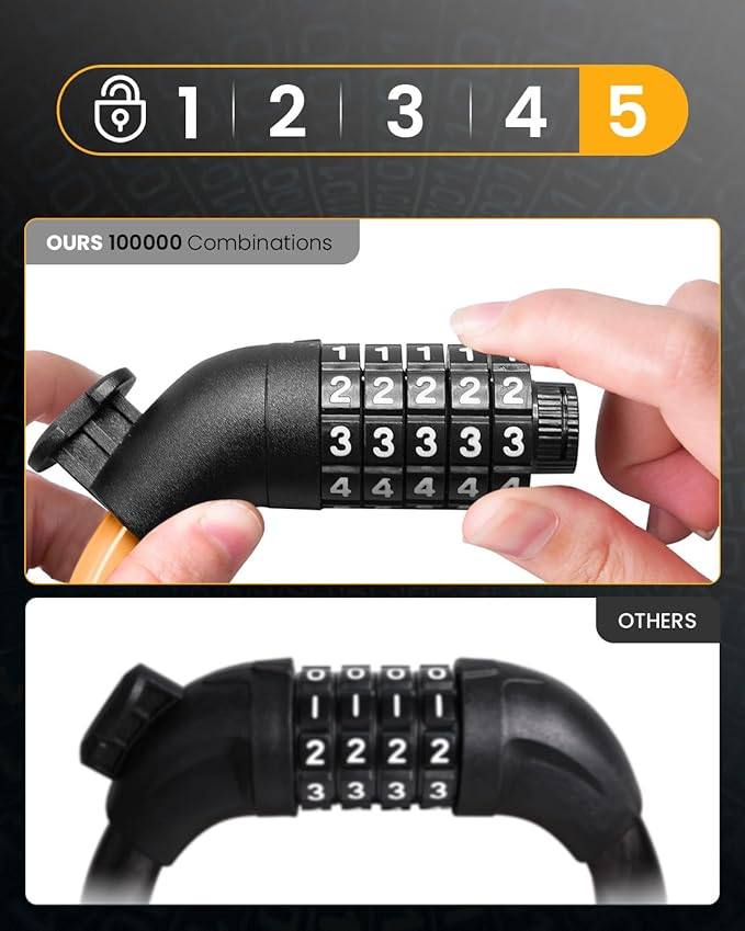 Bike Lock Cable with Combination,High Security 5-Digit Resettable Combination Bicycle Lock Anti-Theft, with Mounting Bracket for Bikes and Scooters