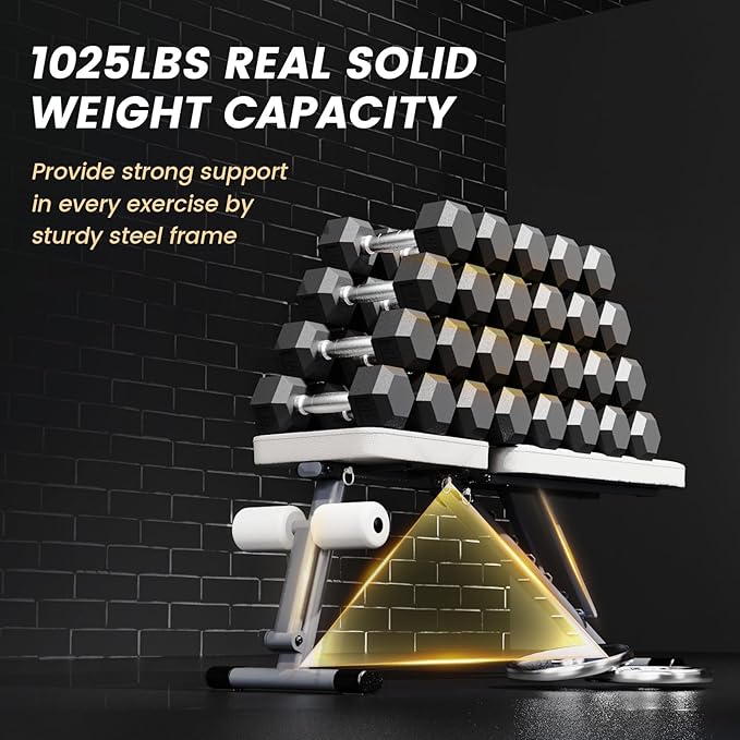 Adjustable Weight Bench for Home Gym,1025 LB Stable Workout Benches for Full Body Strength Training,Dumbbell Exercise,3 Sec Fast Folding Sit up Bench