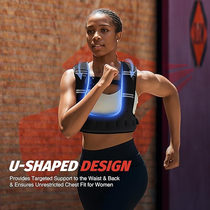 ZELUS Weighted Vest for Women Men, 6/8/12/16/20lb Weight Vest with Arm Pouch Reflective Strips, U-Shaped Rucking Vest for Strength Training Muscle Building, Walking Running Vest for Fitness