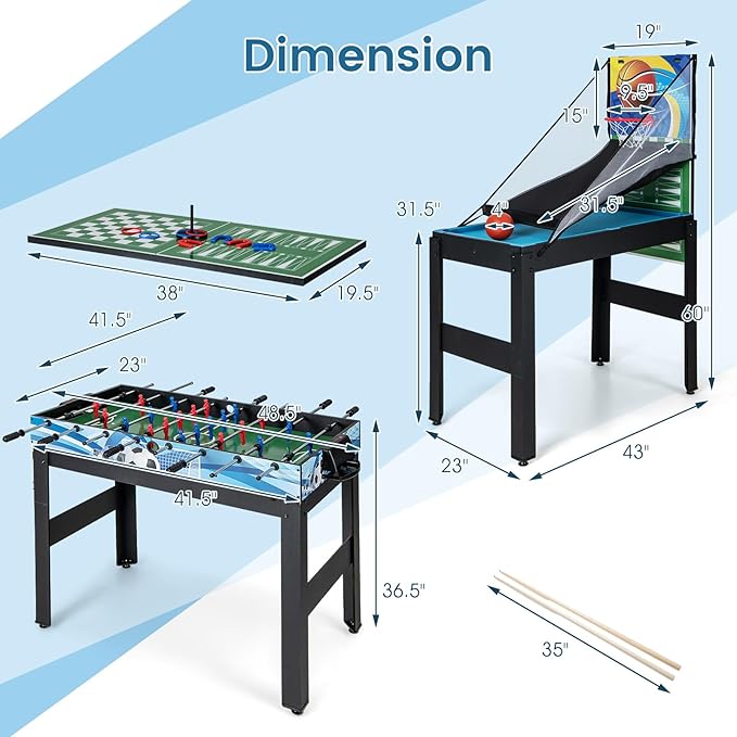 GYMAX Multi Game Table 48", 14 in 1 Combo Game Table w/Basketball, Billiards, Foosball, Ping Pong, Hockey, Shuffleboard, Bowling, Chess, Checkers, Backgammon, Tic Tac Toe for Game Room, Family Night