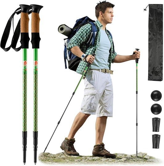 Carbon Fiber Trekking Poles, Lightweight Adjustable Hiking Poles with Cork Grips, Pair of 2 Walking Sticks Balance Support for Women and Men