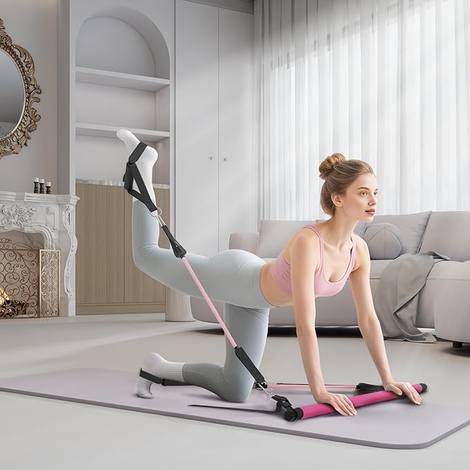 Pilates Bar Kit with Resistance Bands, Portable Pilates Bar for Home Gym Yoga & Full Body Workouts, Pilates Equipment for Women & Men, Fitness Set for Strength Toning Stretching Flexibility Training