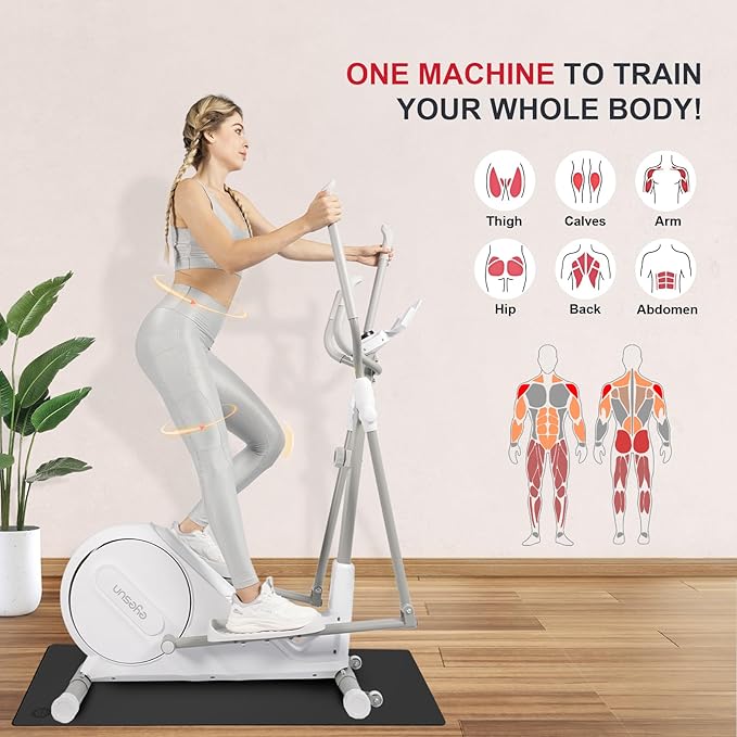 Elliptical Exercise Machine for Home,3-in-1Compact Training Machines with 16 Resistance Levels,14LB Flywheel,Low Impact Magnetic Cross Trainer,Quiet Portable Elliptical for Seniors&Small Spaces