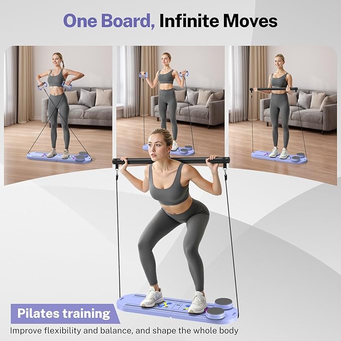 Pilates Board,Foldable Pilates Reformer Equipment with Timer, 7-in-1 Multi-Purpose Portable Pilates Reformer Machine Home Pilates Kit for Home Workout,Fitness,Exercise,Abs