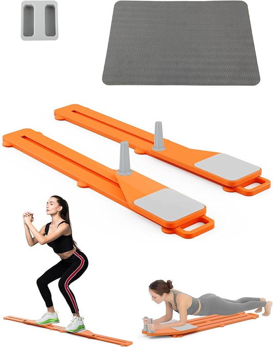 Pilates Board for Women Workout Slider 6 in 1 - Portable Pilates Reformer Set at Home - Mini Multifunctional Ab Exercise Board Equipment / Ski Machine 15lb Assist 265lbs Capacity