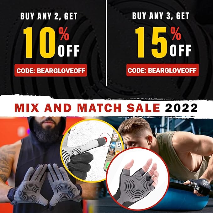 Bear Grips Weight Lifting Gloves for Men & Women | Half Finger Lifting Gloves | Full Finger Workout Gloves for Men | No Finger Exercise Gloves l Compression Weightlifting Gloves | Gym Gloves for Men