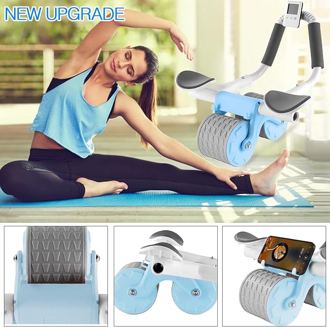 Bersauji 2025 New Ab Roller Wheel with Knee Mat &Timer, Automatic Rebound Abdominal Wheel, Ab Abdominal Exercise Roller with Elbow Support, Abs Workout Equipment Ab Exercise Roller for Women Men.