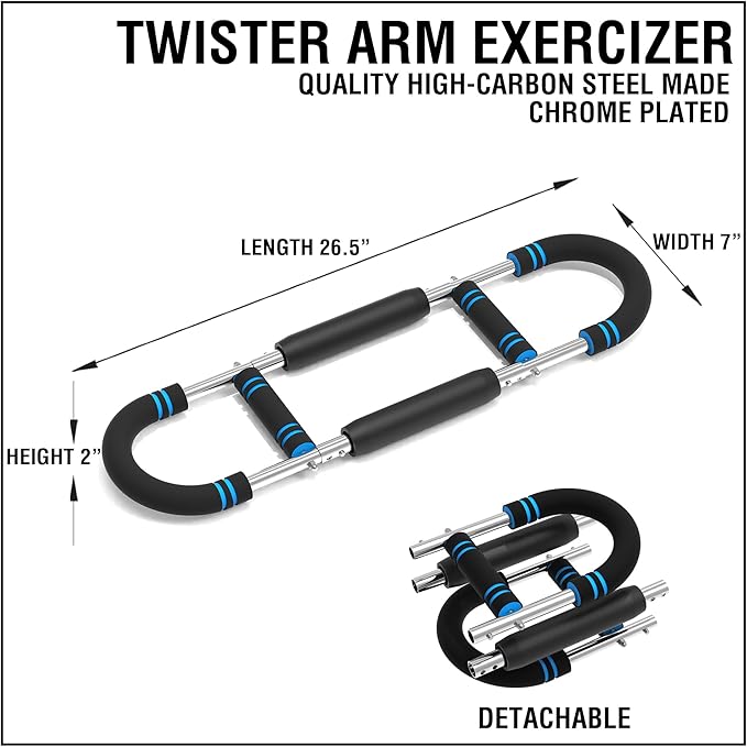 Portable Chest Expander & Arm Twister Trainer - Detachable Upper Body Workout Equipment for Home/Gym, Muscle Strengthening Spring Bar with Resistance Adjustment - Fitness Gear for Men & Women
