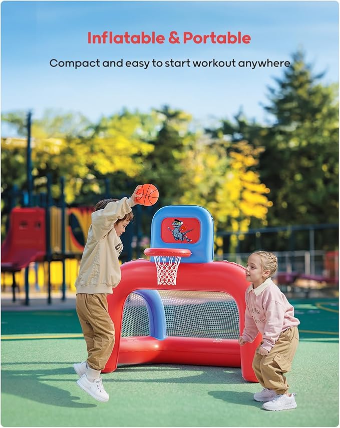 QPAU 2-in-1 Inflatable Toddler Basketball Hoop & Soccer Goal Set, Indoor Outdoor Sports Center Toys for Kids, Baby Toddlers Birthday Gift for 1 2 3 4 5 Year Old Boys Girls