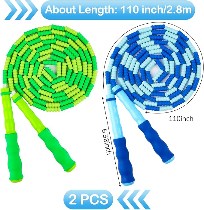 Jump Rope for Kids, Adjustable Jump Ropes for 4 5 6 7 8 10 12, Tangle Free Jumping Rope Age 8-12, Segmented Soft Beaded Skipping Rope for Women Fitness