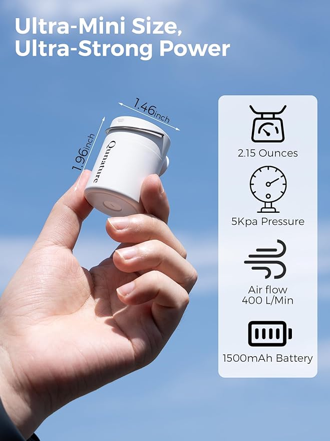 Qunature Air Pump Portable Mini Electric Pump for Inflatables with 1500mAh Battery Camping Light Rechargeable USB Inflate Deflate for Air Bed Mattress,Pool Floats,Swimming Ring,Vacuum Storage Bags
