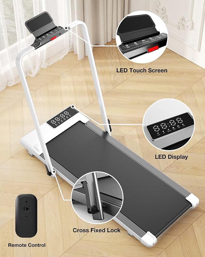 DeerRun 3 in 1 Walking Pad Treadmill, 300 Weight Capacity Foldable Treadmill, 3.0HP Low Noise Under Desk Treadmills for Home Office with Remote & APP