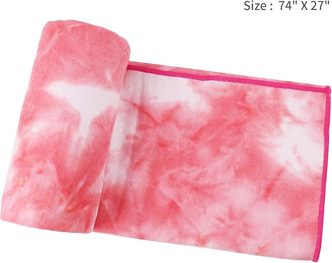 DREAM SLIM Hot Non Slip Grip Foldable Skidless Yoga Towel, 24in x 72in, Multicolor - Pink