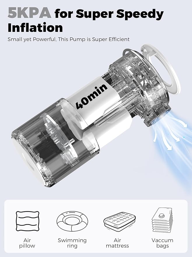 Qunature Air Pump Portable Mini Electric Pump for Inflatables with 1500mAh Battery Camping Light Rechargeable USB Inflate Deflate for Air Bed Mattress,Pool Floats,Swimming Ring,Vacuum Storage Bags
