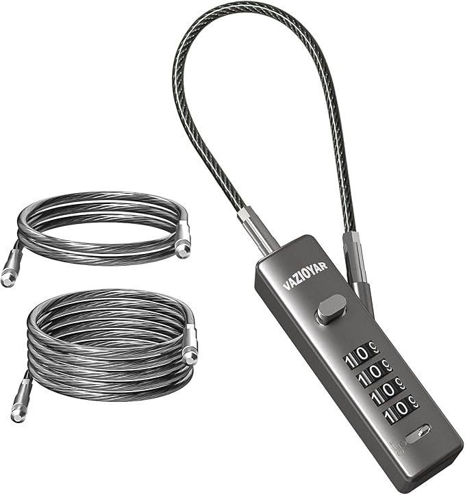 Cable Locks with Combination,Bicycle Lock, Suitcases Lock,Comes with 3 Different Lengths of Cables, Reconfigurable 4-Digit Password Lock,Zinc Alloy Reinforced Lock Body (Gun-Grey)
