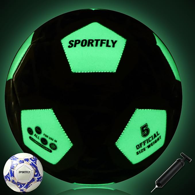 Soccer Ball Glow in The Dark Soccer Ball Size 5, Luminous Soccer Ball Gift Night Ball for Indoor Outdoor Play, Fluorescent Night Training Soccer Ball with Pump Kit