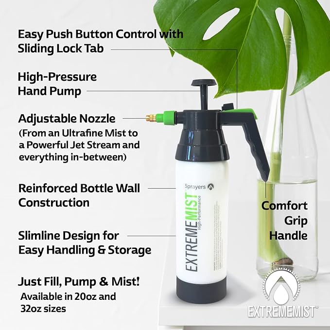 ExtremeMIST High-Performance Garden Sprayer - Ultimate Plant Mister & Spray Bottle for Plants - Horticultural Hand Pump Sprayer with Adjustable Brass Nozzle - Outdoor & Indoor Plant Humidifier - 20 Oz