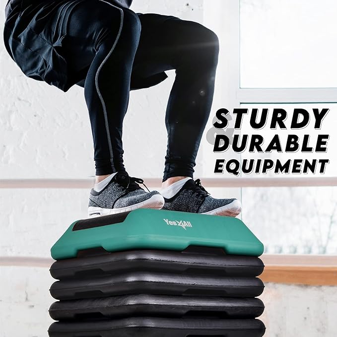 Yes4All 16"x16" Adjustable High Step Aerobic Platform with 4 Risers, Height-Adjustable 4"-6''-8''-10''-12" Step Aerobics Platform for Home Gym Exercise Fitness Workout