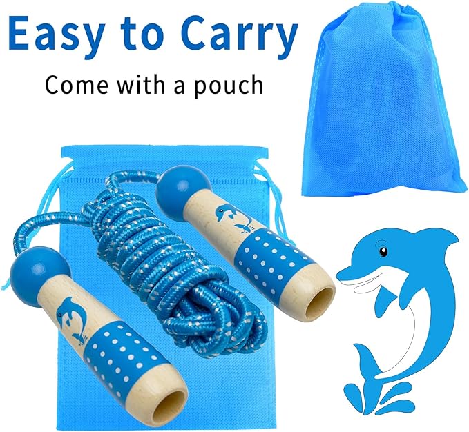 EGOSKY Jump Rope Kids, 7.2ft Children Adjustable Cotton Skipping Rope with Wooden Handle for Boys Girls Fitness Outdoor Activity