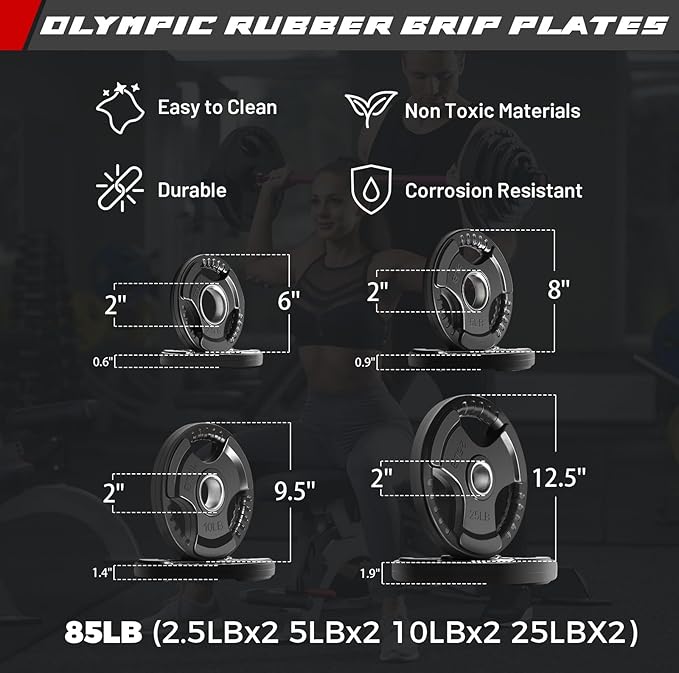 RitFit Barbell Weight Set - 4/6FT Olympic Barbell with Weight Plates (55-275LB Total) - Weightlifting Equipment for Squats, Curls, Deadlifts, Presses, Hip Thrusts