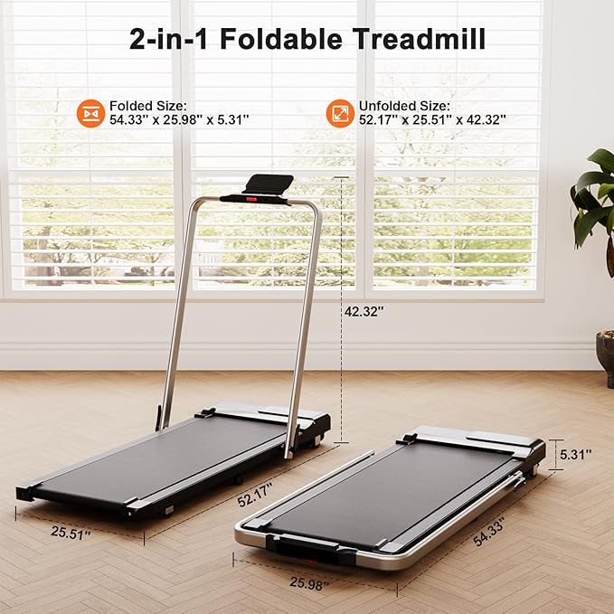 Walking Pad Treadmill with Handle Bar 3-in-1 Foldable Treadmills for Small Space 300 LBS Capacity, 3.0HP Portable Under Desk Treadmill for Home Office with LED Display Remote APP Control