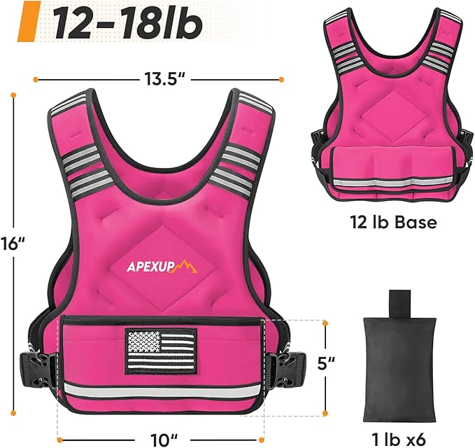 APEXUP Adjustable Weighted Vest, 4-10lb/12-18lb/20-32lb Vest with 6 Ironsand Weights and Large Pocket, Weight Vest for Men Women Strength Training, Running, Walking