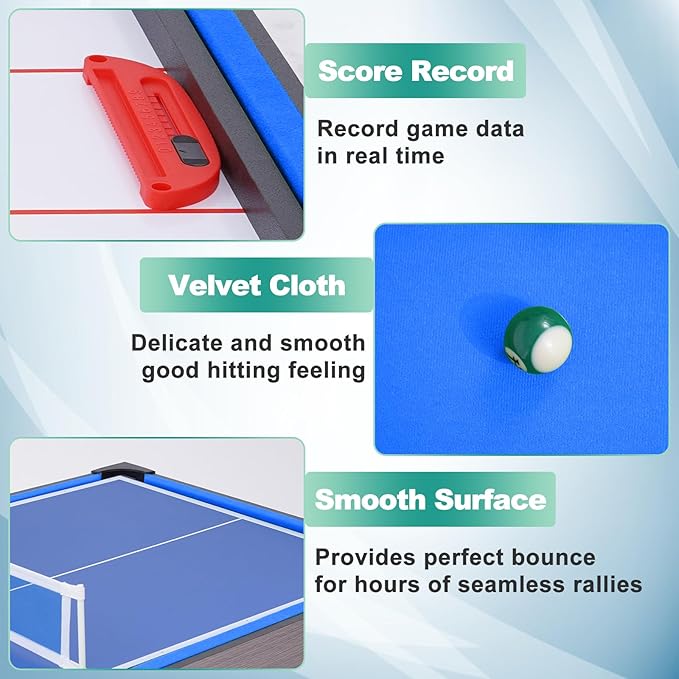 54" 4-in-1 Multi Game Table, Foldable Combo Game Table Set with Ping Pong, Hockey, Pool Billiards and Foosball for Adults, Home, Game Room, Friends & Family