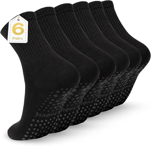Ivyhouse Pilates Yoga Socks with Grips for Women - Crew Length Ballet Barre Socks - Sticky Workout Hospital Socks