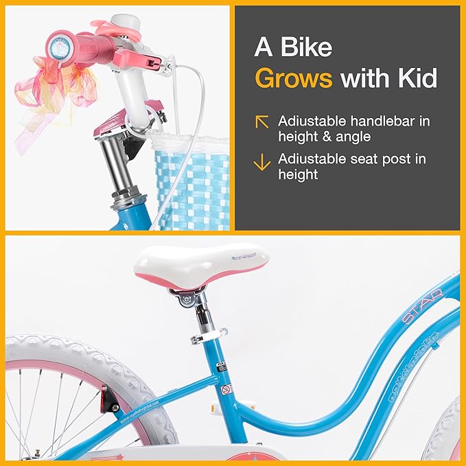 RoyalBaby Girls Bike EZ Bike Stargirl Training Free Balance to Pedal Easy Learning Bicycle, 12-20 Inch for Toddlers & Big Kids.