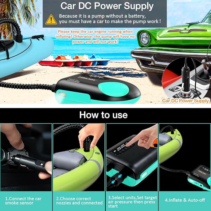 20PSI Paddle Board Pump-Portable Electric SUP Air Pump, Dual Stage Inflation & Deflation SUP Pump, 110W Paddleboard Pump with Auto-Off Function & 12V DC Car Connector for Paddle Board, Kayaks