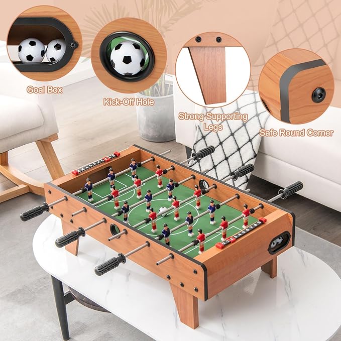 GYMAX Foosball Table, 27" Table Top Foosball with 2 Footballs, Mini Foosball Table for Kids, Game Room, Family Night, Wooden