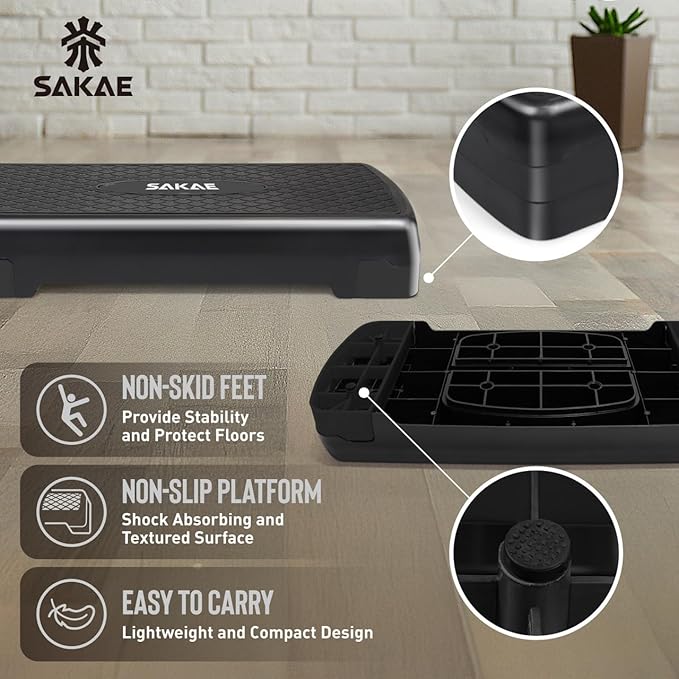 SAKAE Aerobics Step Platform Set with Weighted Vest & Measuring Tape, Adjustable Height 2 Level Risers Workout Step Trainer with Non-Slip Surface, Step Platform for Home Exercise, Multiple Colors