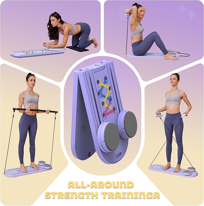 Pilates Reformer Board, Multifunctional Abdominal Pushup Board,Portable and Foldable Pilates Board Unisex Pilates Core Workout Equipment for Home Office Use