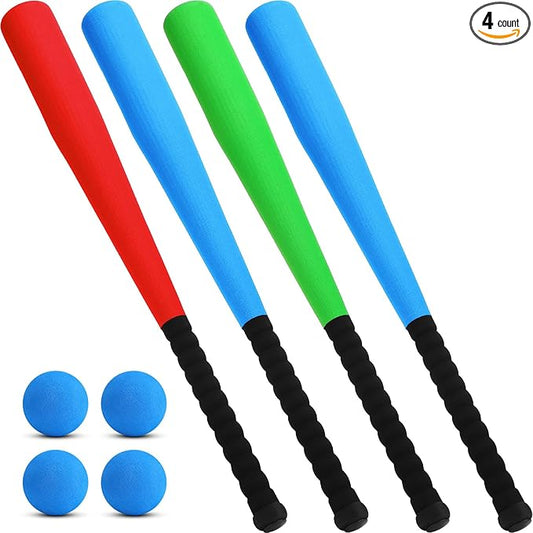 Wettarn 4 Pcs Foam Baseball Bat 24 Inches Foam Bat with Safe Soft Baseballs T Ball Set for Outdoor Indoor Sport Game Beginners Practice Playing Training(Red, Yellow, Blue, Green)