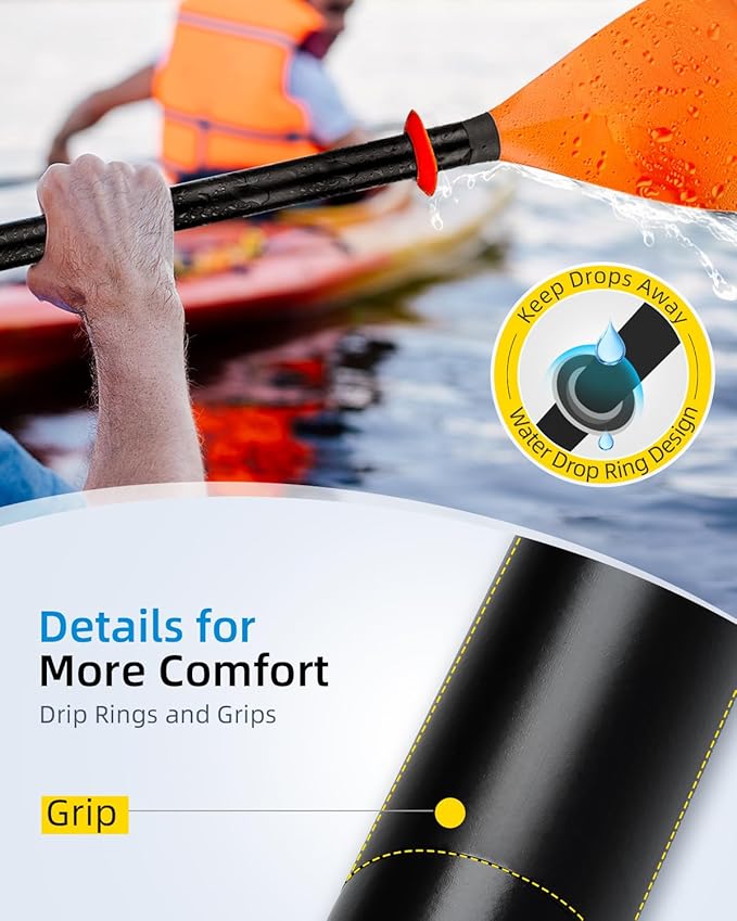 OCEANBROAD Kayak Paddle 86in/218cm, 90.5in/230cm Alloy Shaft 2-Piece Floatable Kayak Oar for Kayaking Canoeing Boating