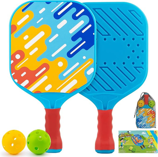 Kids Pickleball Paddles Set of 2 – Lightweight, Durable, Ergonomic Grip for Small Hands, Toddler Outdoor Toys Backyard Games for Kids Ages 4 5 6 7 8 Year Old Boy Girl Birthday Gift, Beginner Ball Game