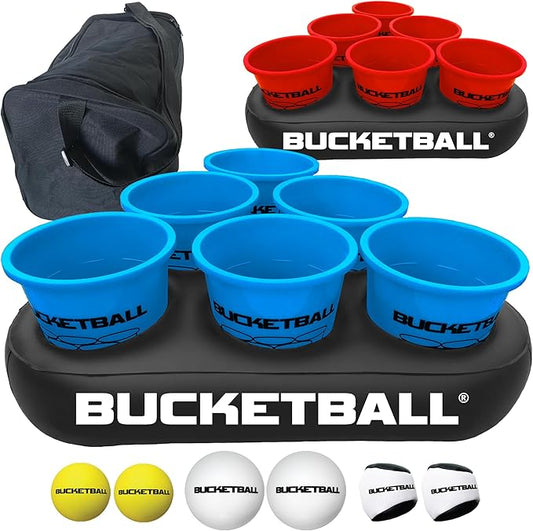 BucketBall | Team Color Edition | Party Pack (Light Blue/Red): Original Yard Pong Game: Best Camping, Beach, Lawn, Outdoor, Family, Adult, Tailgate, Jumbo, Giant Game