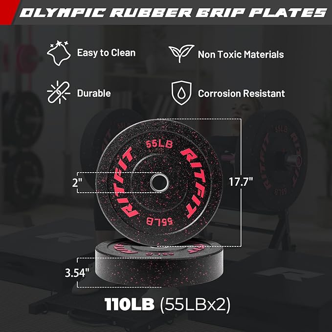 RitFit Barbell Weight Set - 4/6FT Olympic Barbell with Weight Plates (55-275LB Total) - Weightlifting Equipment for Squats, Curls, Deadlifts, Presses, Hip Thrusts