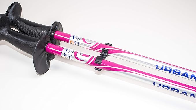 Urban Poling - Urban Poles 4Life - Lightweight, Aluminum Nordic Walking Sticks - Pink & Silver - 1 Pair – for Users 4'2"–6'2" - Collapsible & Adjustable Hiking Gear