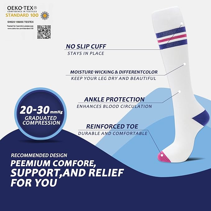 fenglaoda 8 Pairs Compression Socks for Men & Women 20-30 mmHg Knee High Nurse Pregnant Running Medical and Travel Athletic