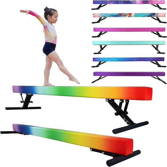 Adjustable Balance Beam Gymnastics Beam 8 FT Adjustable Height Beams for Kids, High and Low Floor Beams,Gymnastics Equipment for Kids Adults Training at Home and Gym Center
