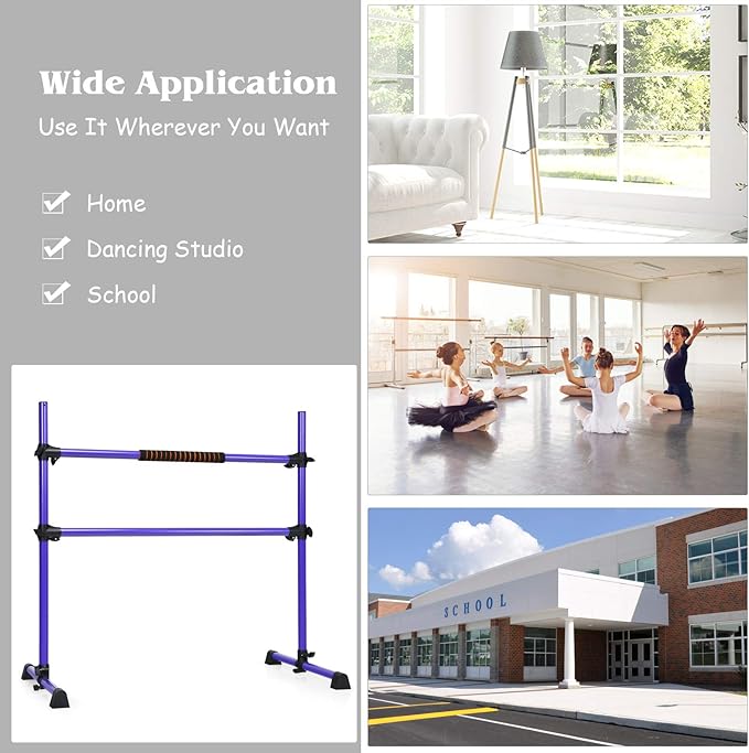 GOFLAME Ballet Barre Portable Double, 4FT Freestanding Ballet Barre Adjustable, Heavy Duty Dancing Stretching Ballet Bar for Home, Dance Barre, Fitness Ballet Bar