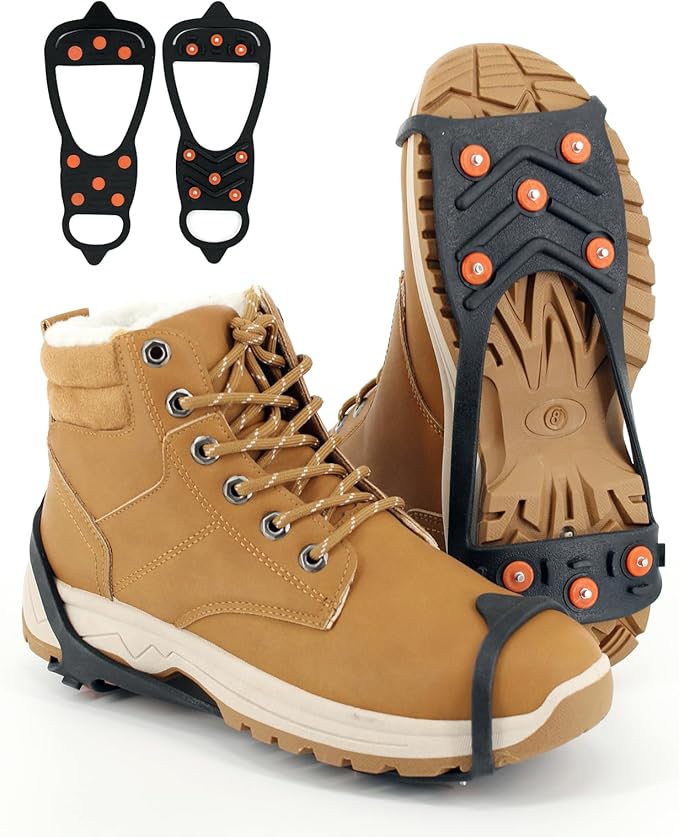Gripper Spike Ice Traction Cleats, Non-Slip Ice Snow Grips 8 Steel Studs, Universal Ice Spikes Snow Grips Traction for Walking Climbing Hiking on Snow and Ice