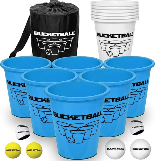 BucketBall | Team Color Edition | Combo Pack (Light Blue/White): Original Yard Pong Game: Best Camping, Beach, Lawn, Outdoor, Family, Adult, Tailgate, Jumbo, Giant Game