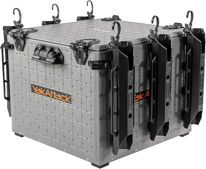 YakAttack BlackPak Pro 16" x 16" Kayak Fishing Crate with 6 Rod Holders - Battleship Grey | Tackle Storage Box & Fishing Gear Organizer | Lightweight, Durable & Customizable Kayak Fishing Accessory