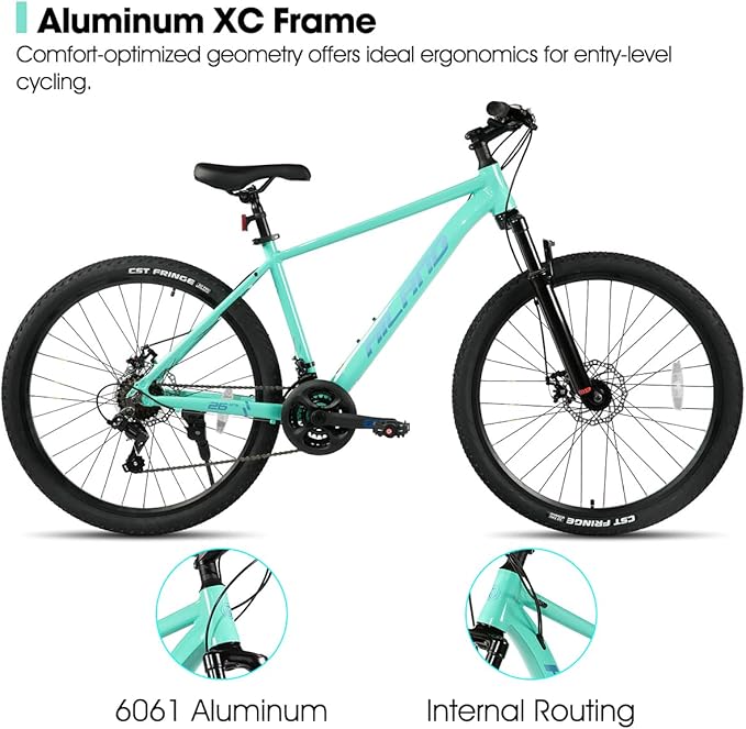 HILAND 26 Inch Mens and Womens Mountain Bike,21 Speed Mountain Bicycle with Dual Disc Brake, Front Suspension Fork, High Carbon Steel Frame Urban Commuter Bike for Adults