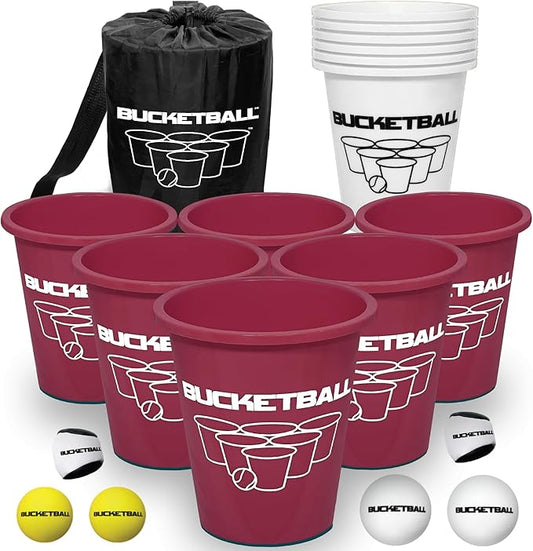 BucketBall | Team Color Edition | Combo Pack (Maroon/White): Original Yard Pong Game: Best Camping, Beach, Lawn, Outdoor, Family, Adult, Tailgate, Jumbo, Giant Game