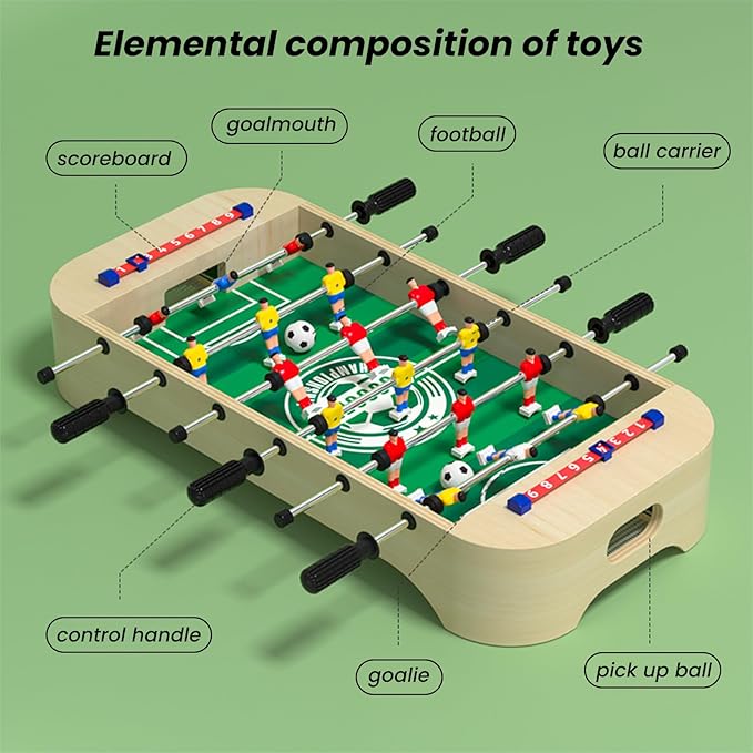 4-in-1 Multifunction Tabletop Football Table- Portable Mini Table Football/Soccer Game Set with Bowling Curling and Fast Sling Puck Game for Adults and Kids