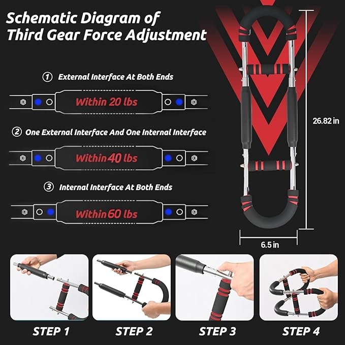 Twister Arm Trainer， Arm Shoulder Chest Workout Equipment 20-100LB Adjustable Strength Trainer Chest Trainer for Men and Women Portable Detachable Home Fitness Equipment