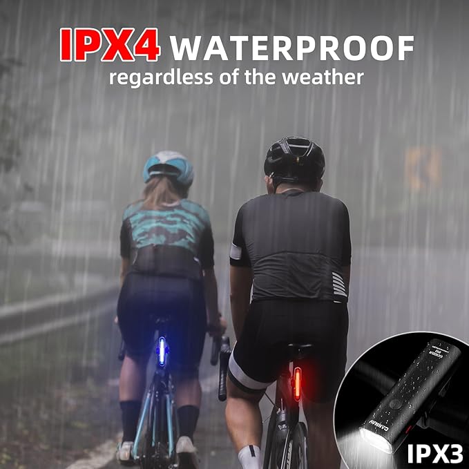 Canway Bicycle Rear Light Red/Blue, Bike Tail Light Rechargeable 168 Lumens Bike Tail Light Battery USB C 500mah Turn Signals 5 Modes Waterproof Safety for Road Mountain Night Riding